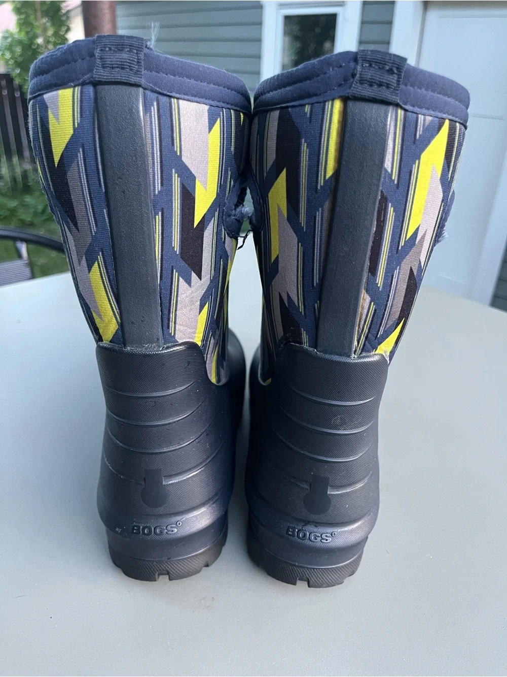 Bogs Kids Navy, Yellow & Gray Geometric Waterproof Boots